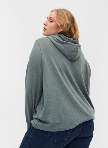 Hooded sweatshirt with print, Balsam Green Mel, Model image number 1