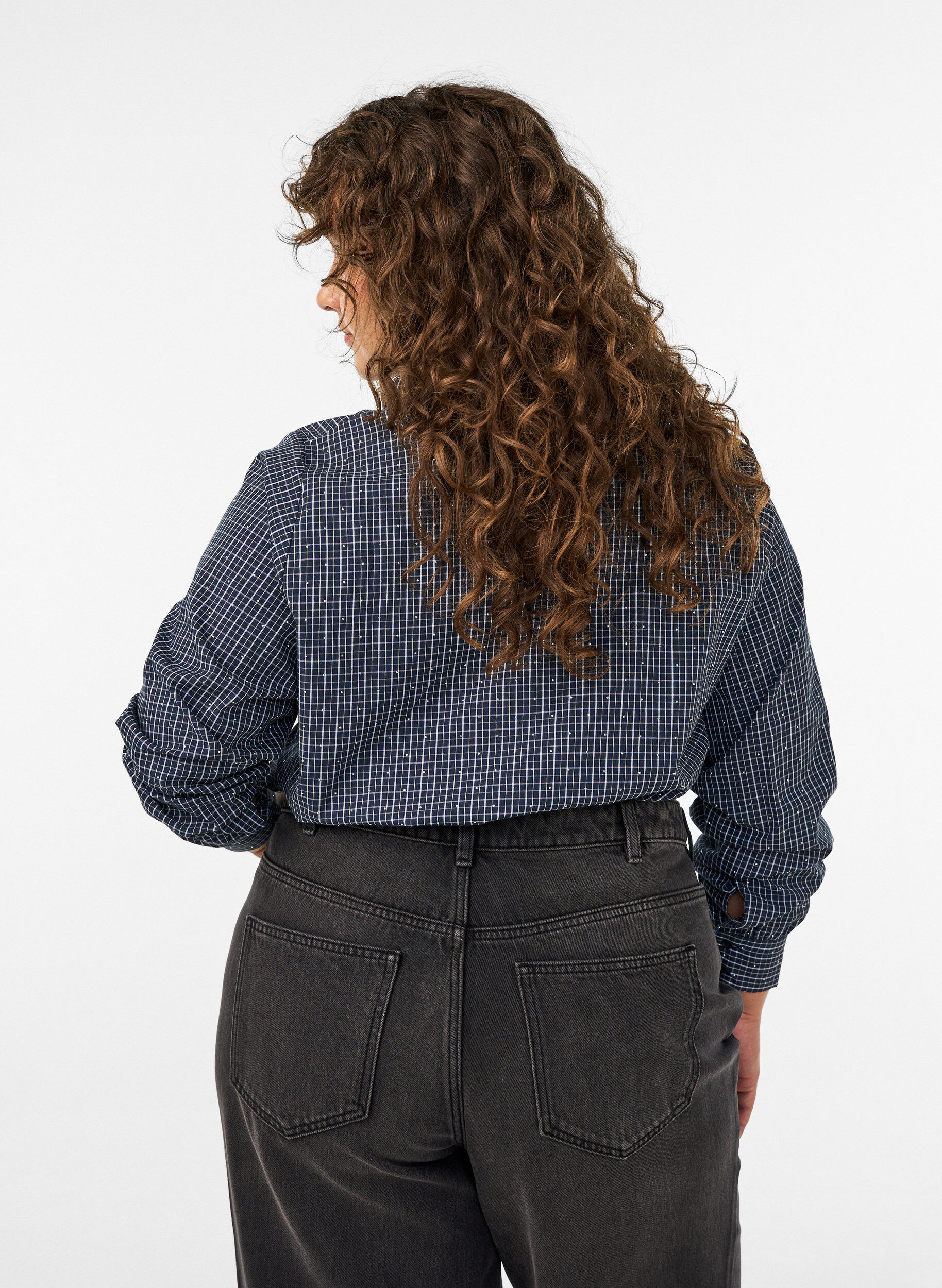 ZizzifashionChecked shirt with rhinestones, Blue, Model image number 2