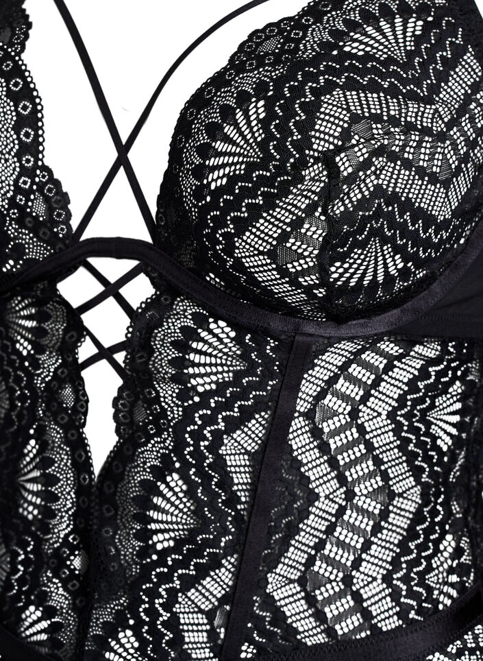 Lace bodystocking with lace details, Black, Packshot image number 2
