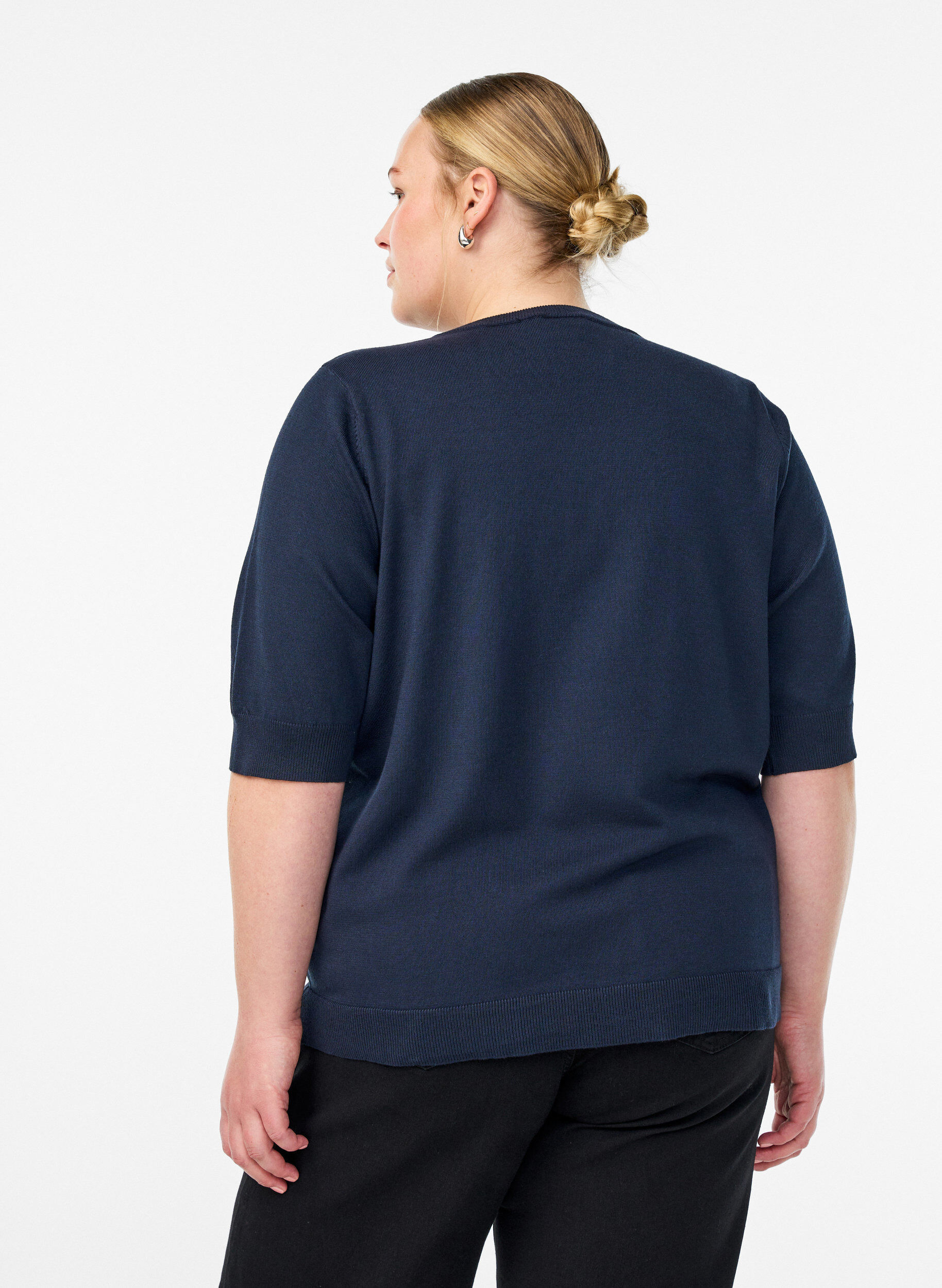 Zizzifashion Fine-knit blouse with short sleeves, Blue, Model image number 2