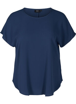 Blouse with short sleeves and a round neckline, Mood Indigo, Packshot image number 0