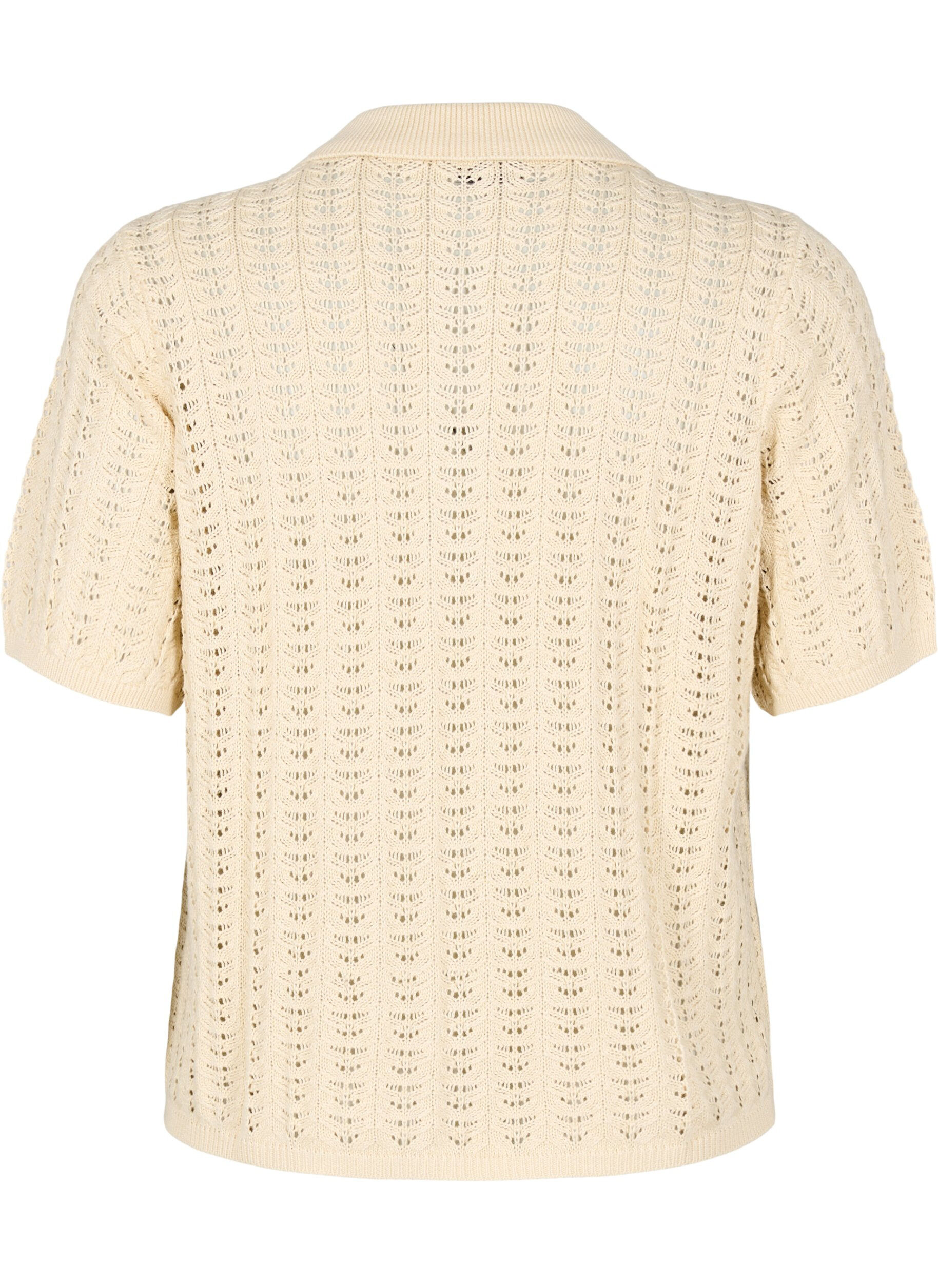Zizzifashion Knitted polo shirt with eyelet pattern, Beige, Packshot image number 1