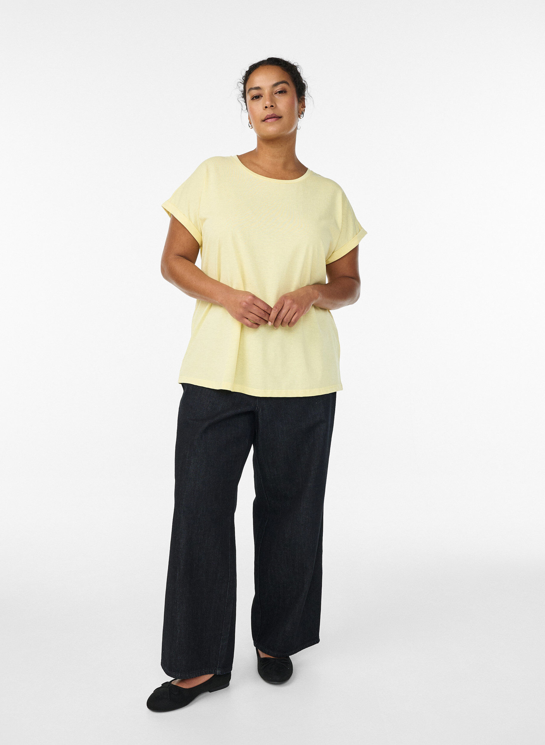 Zizzifashion Short sleeved cotton blend t-shirt, Yellow, Model image number 1