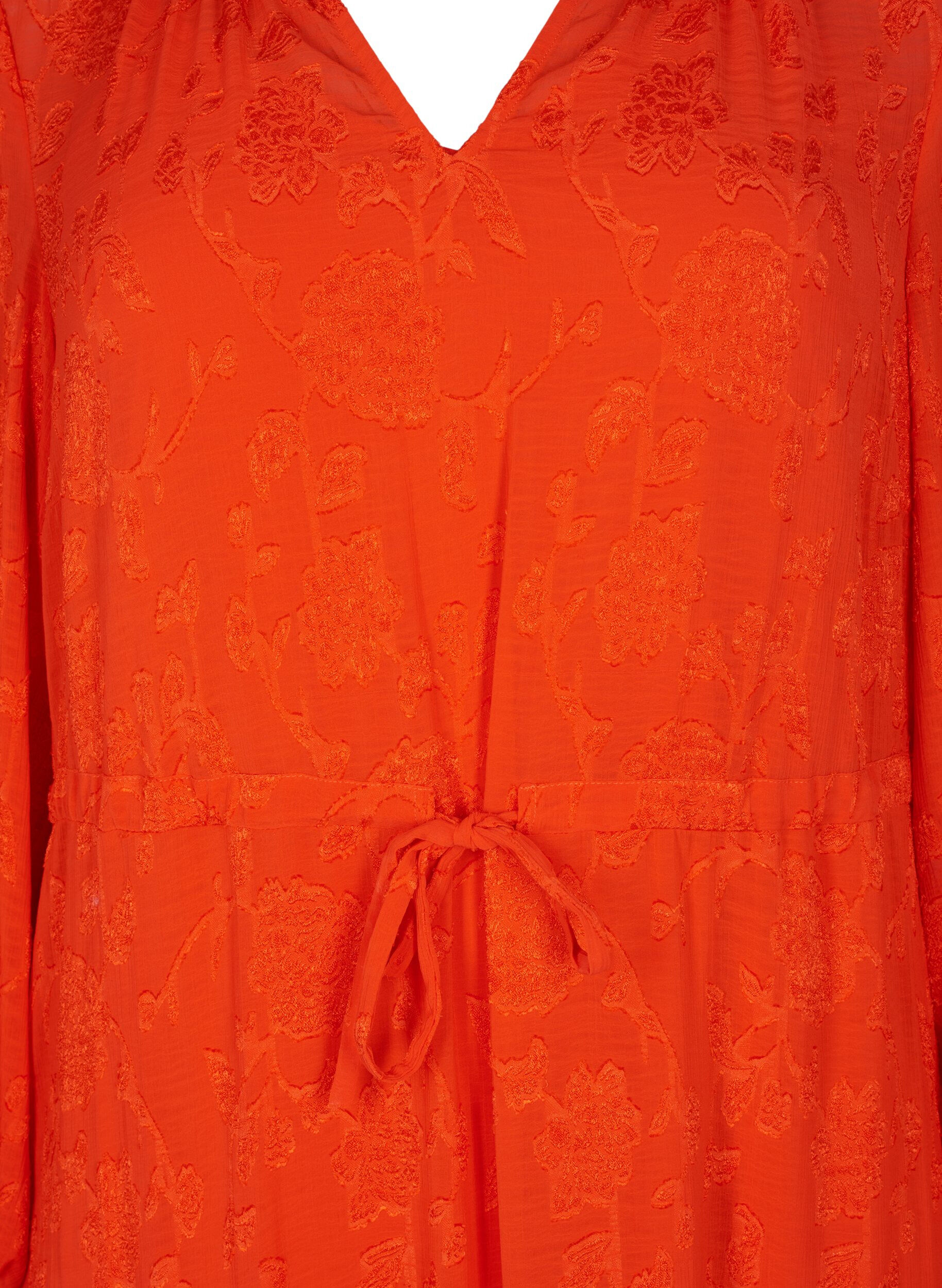 Zizzifashion Long-sleeved midi dress in jacquard look, Orange.com, Packshot image number 2