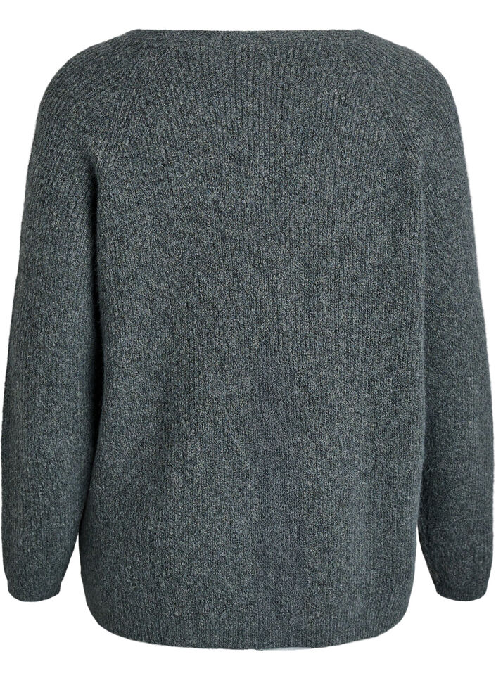 Knitted blouse with V-neck and raglan sleeves, Green, Packshot image number 1