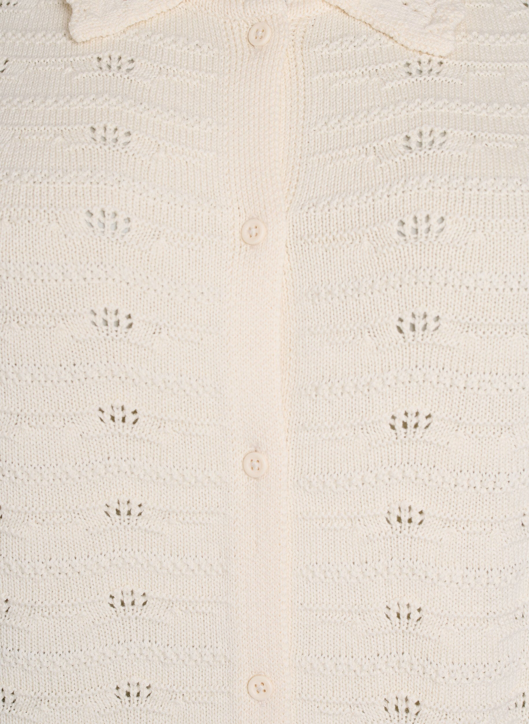 Zizzifashion Short-sleeved knit cardigan with polo collar and eyelet embroidery, Vanilla, Packshot image number 2