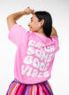 Organic cotton T-shirt with text motif, Pink, Model image number 0