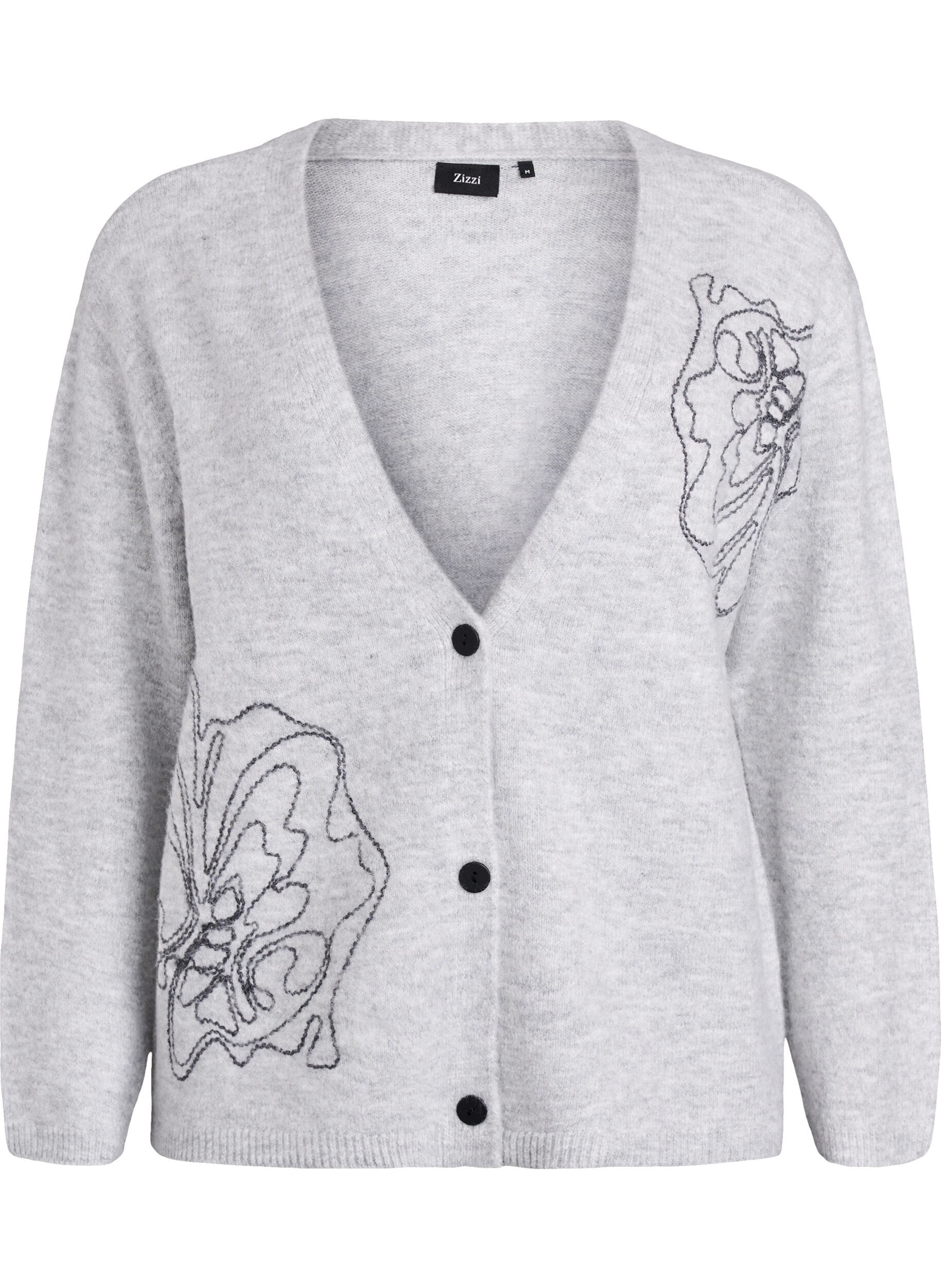 Cardigan with V-neck and embroidered flowers
