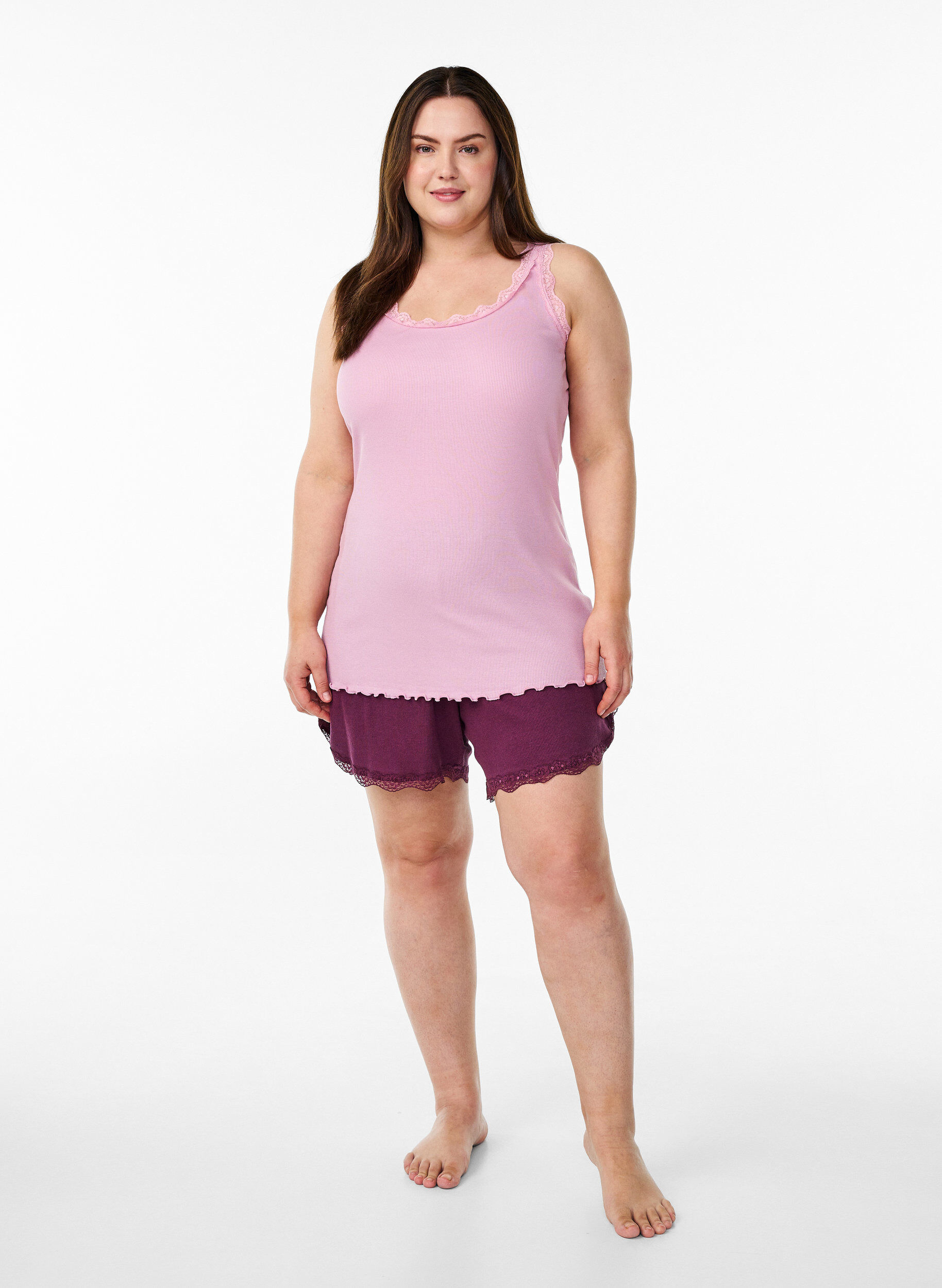 Zizzifashion Top with lace trim, Pink, Model image number 1