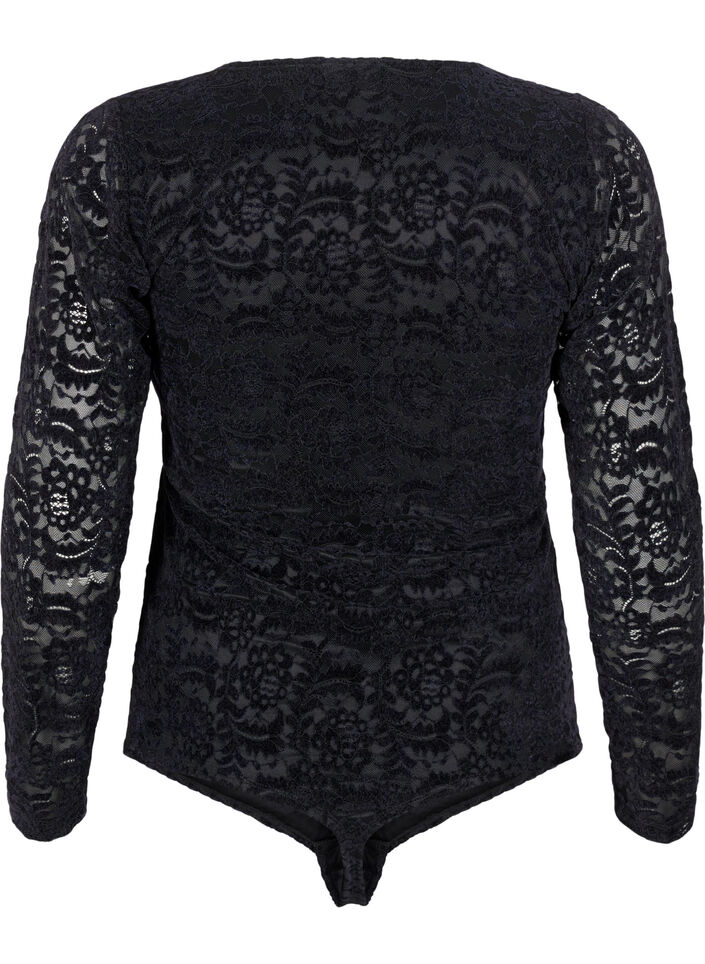 Lace bodystocking with long sleeves, Black, Packshot image number 1