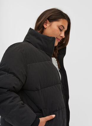 Long puffer jacket with zipper, Black, Model image number 2