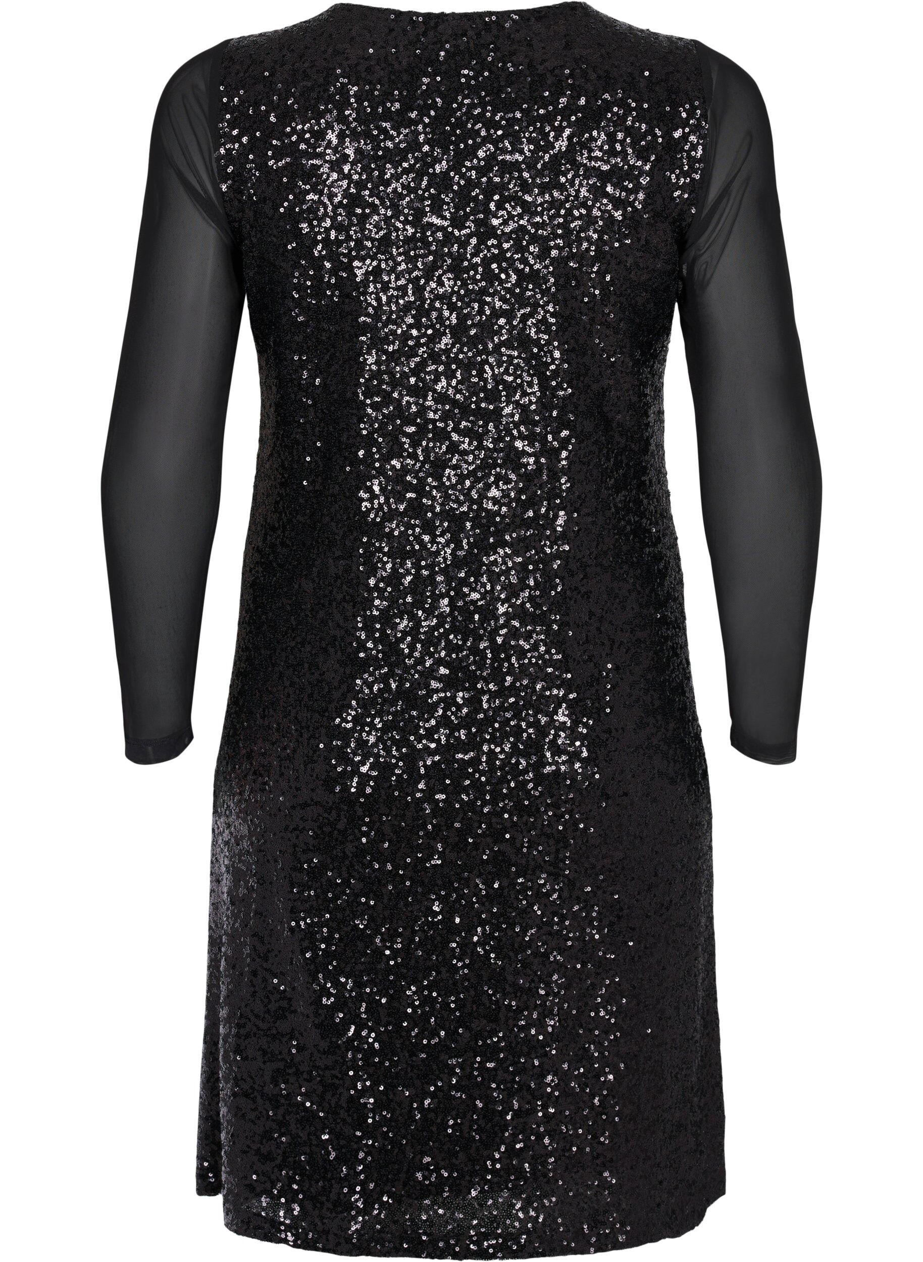 Zizzifashion A-line sequin dress with long sleeves, Black, Packshot image number 1