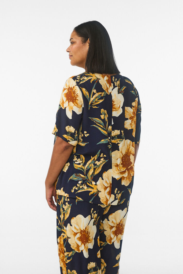 Short sleeve viscose blouse with print, Blue, Model image number 2