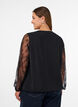 Blouse with lace sleeves and balloon shape, Black, Model image number 2