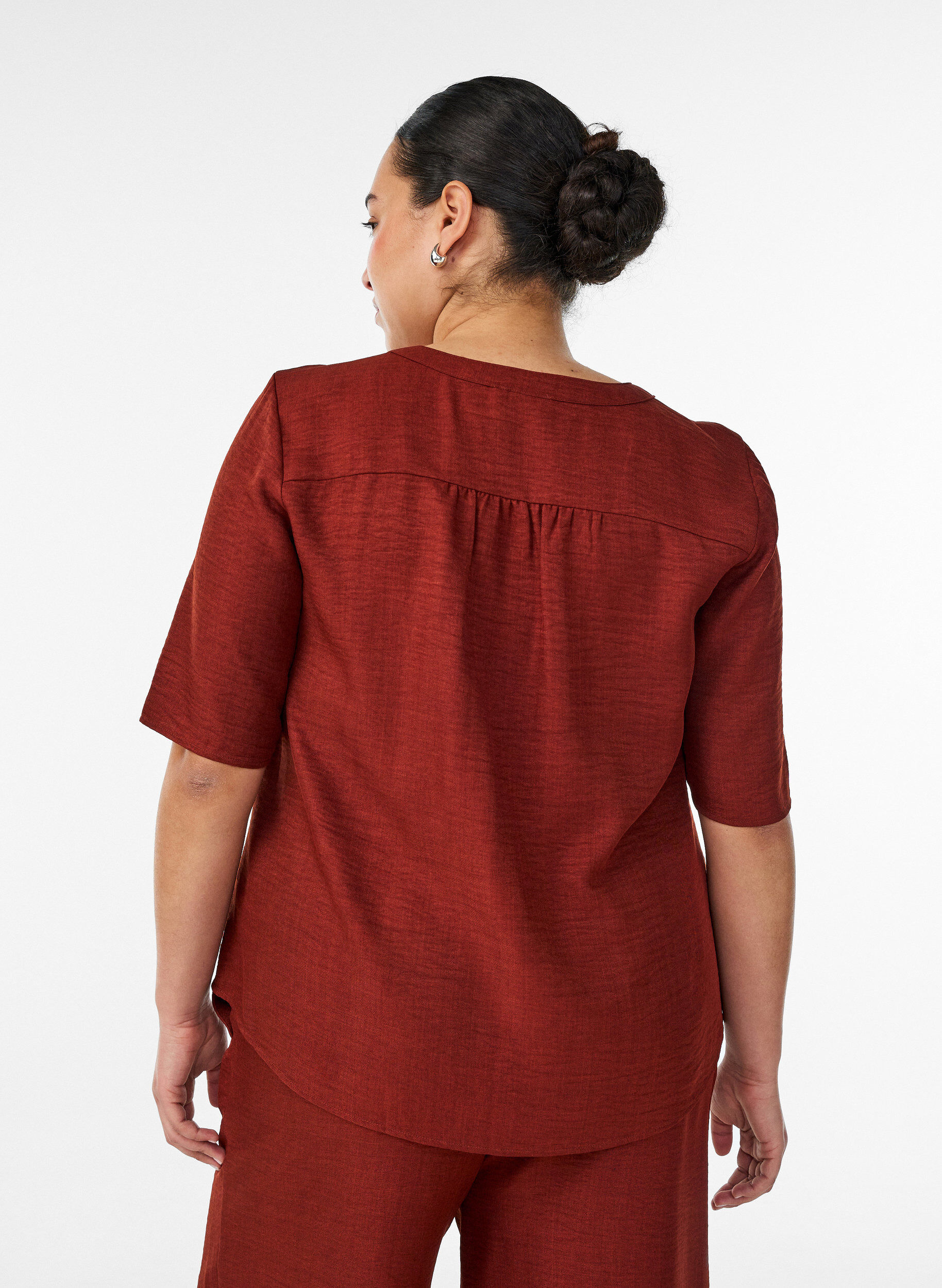 Zizzifashion V-neck shirt blouse with short sleeves, Red, Model image number 2