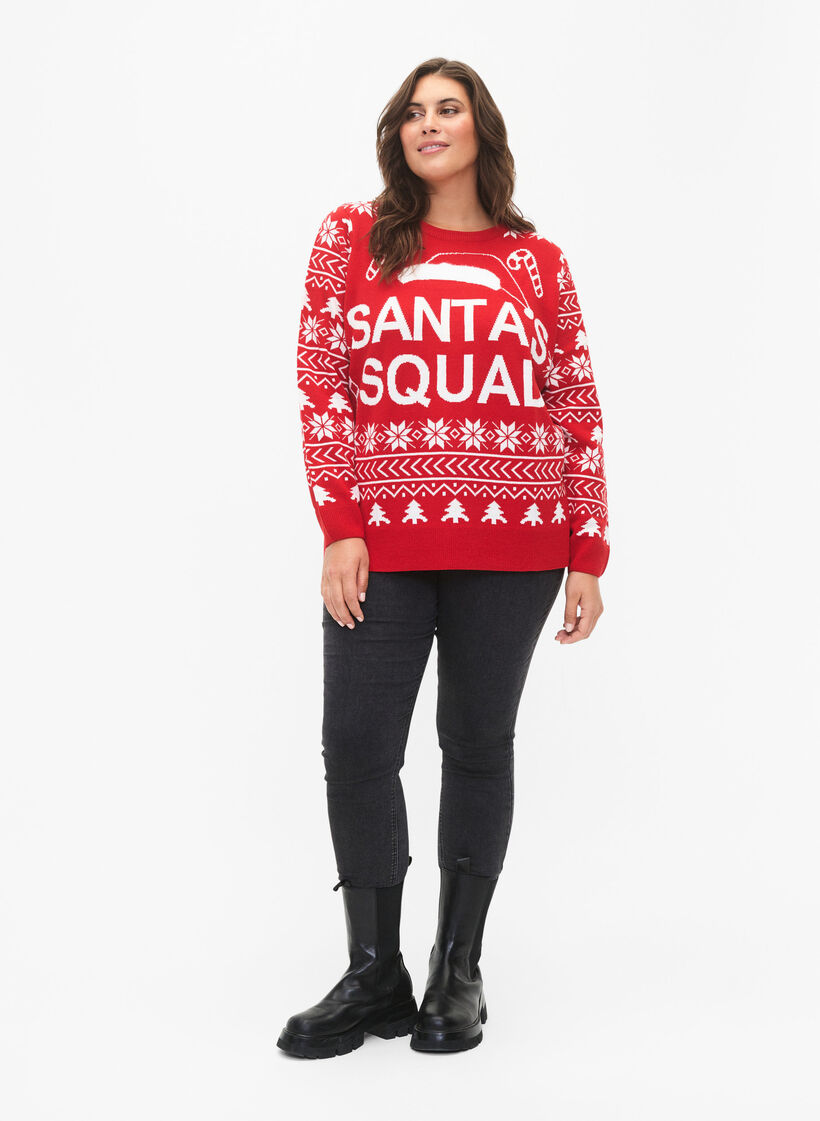 Pullover with Christmas pattern, Tango Red, Model image number 2