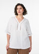 Blouse in linen and viscose with crochet details, White, Model image number 0