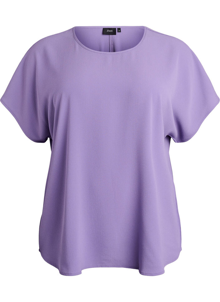 Blouse with short sleeves and a round neckline, Purple, Packshot image number 0