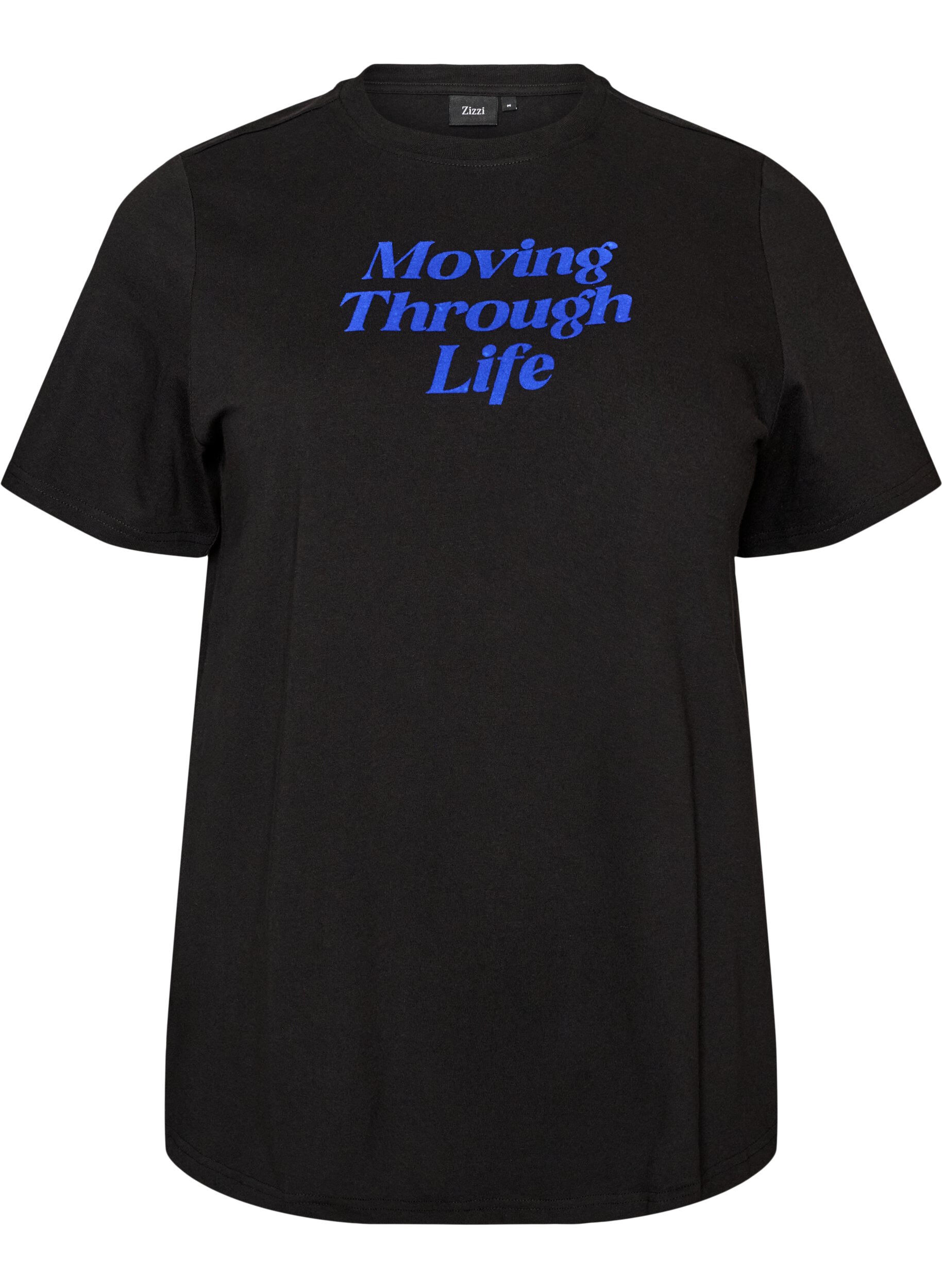 ZizzifashionCotton T-shirt with text print, Black, Packshot image number 0