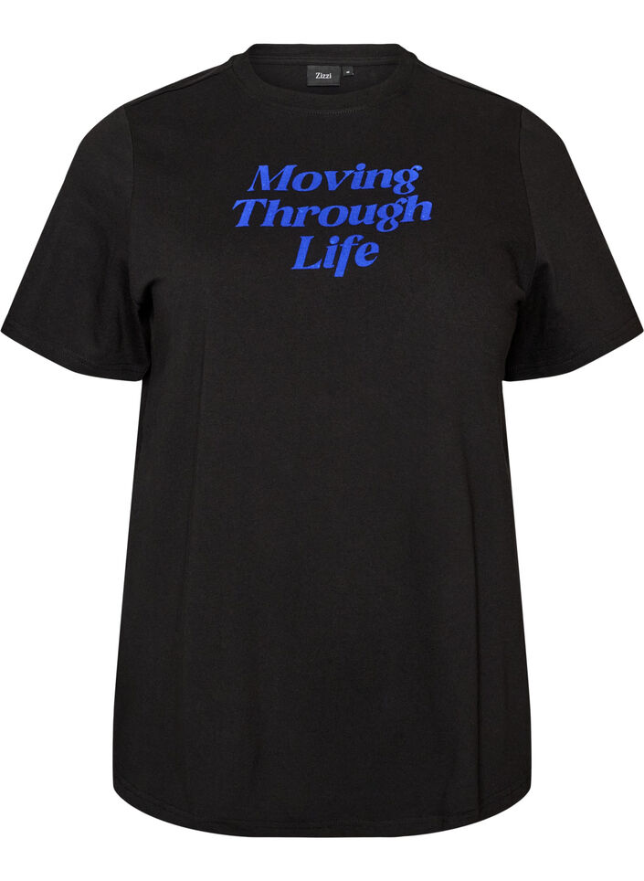 Cotton T-shirt with text print, Black, Packshot image number 0