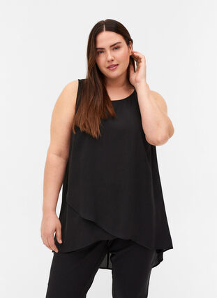 Sleeveless top in an A-line and round neckline, Black, Model image number 0