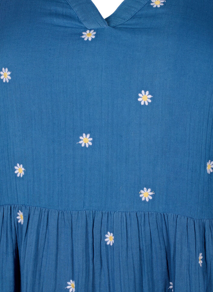 Soft cotton dress with embroidered flowers, Blue Horizon Daisy, Packshot image number 2