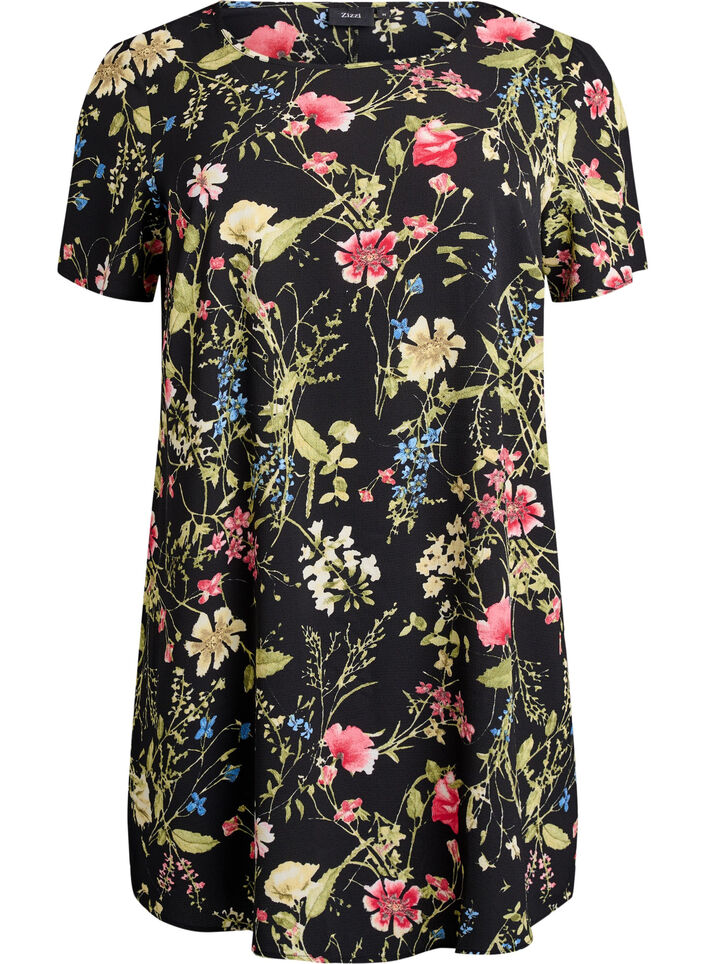 Dress with print and short sleeves, Black, Packshot image number 0