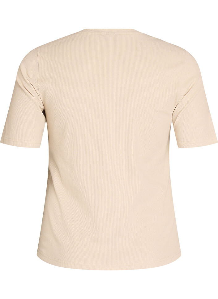 Basic ribbed t-shirt with a round neck, Beige, Packshot image number 1