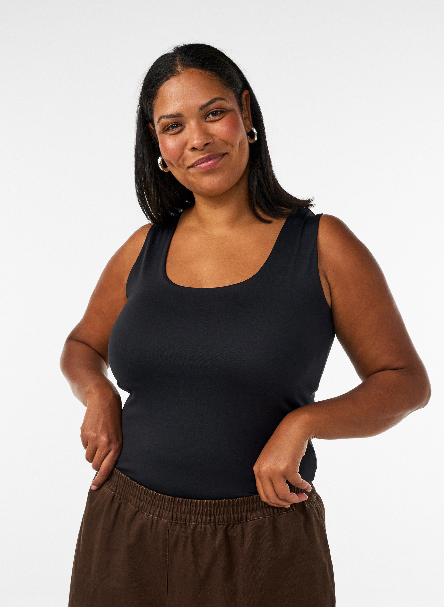 ZizzifashionFitted basic top with reversible feature, Black, Model image number 0