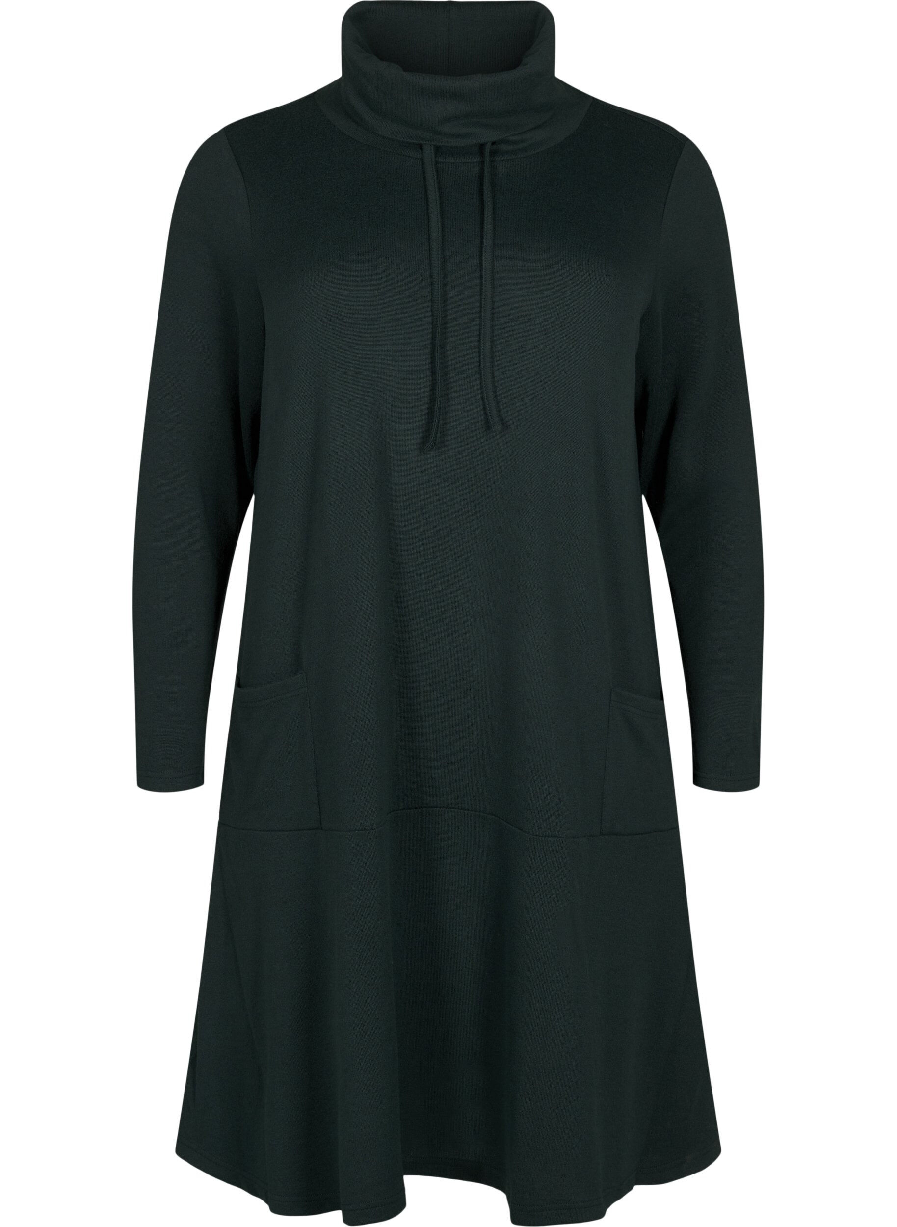 Zizzifashion Jersey dress with high neck and pockets, Green, Packshot image number 0