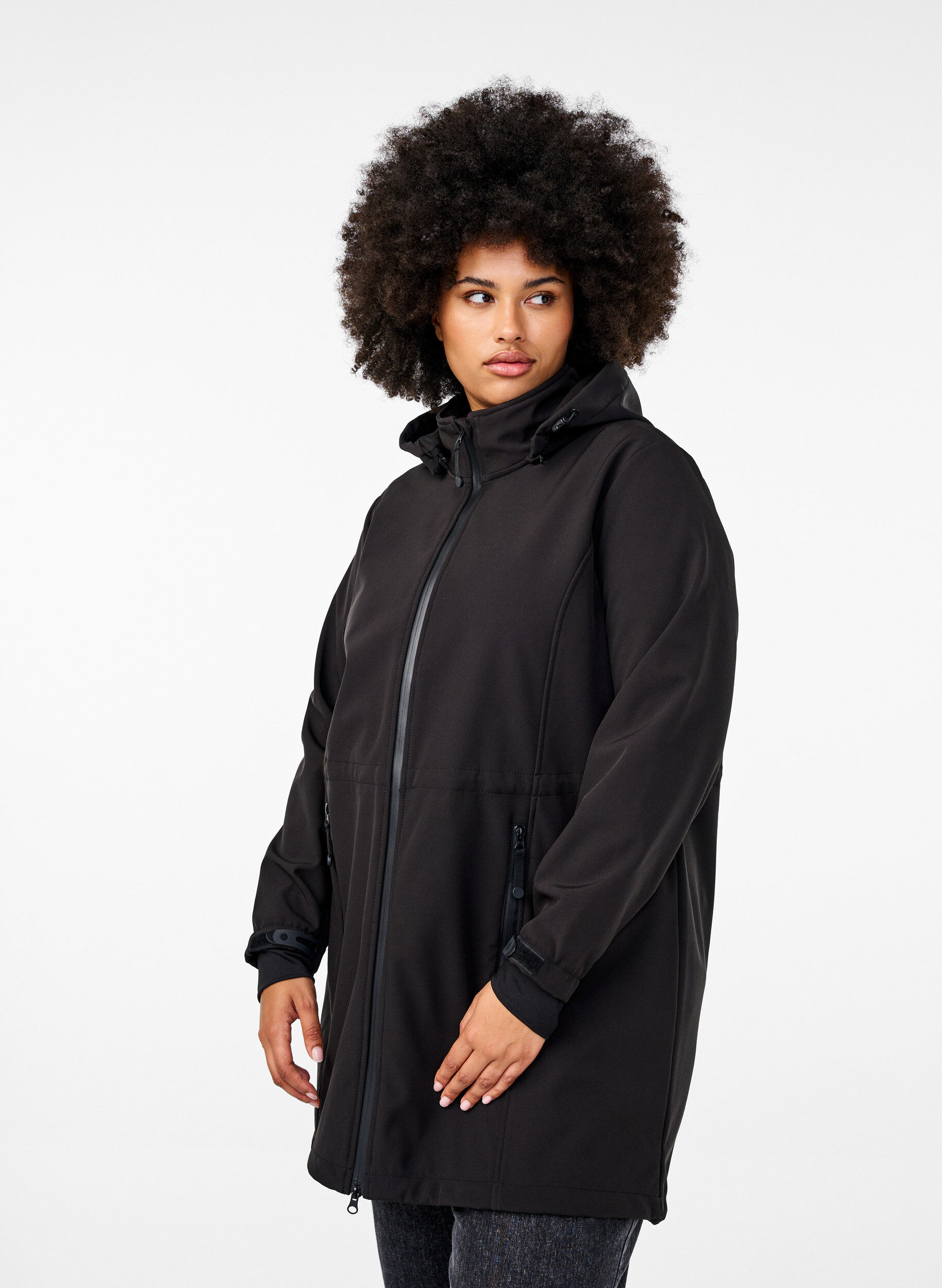 Softshell jacket with detachable hood, Black, Model