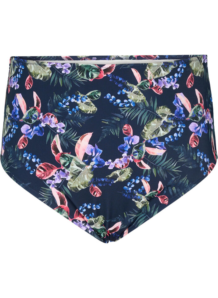 High-waisted bikini briefs with print, Blue, Packshot image number 0
