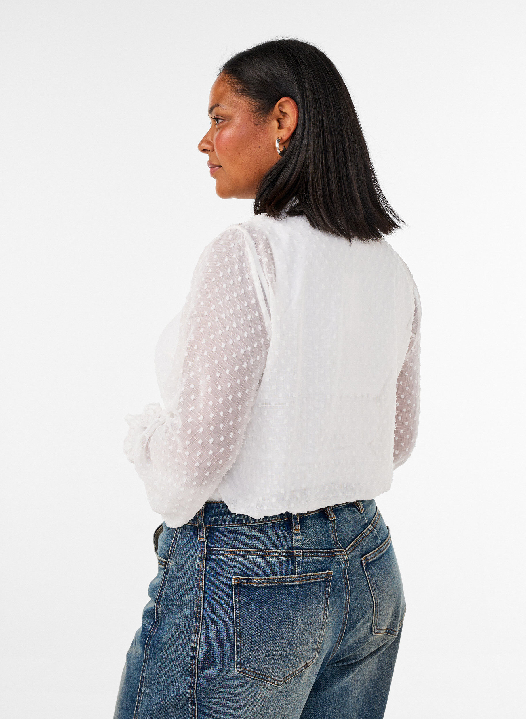 ZizzifashionShirt blouse with lace insert and dot pattern, Vanilla, Model image number 2