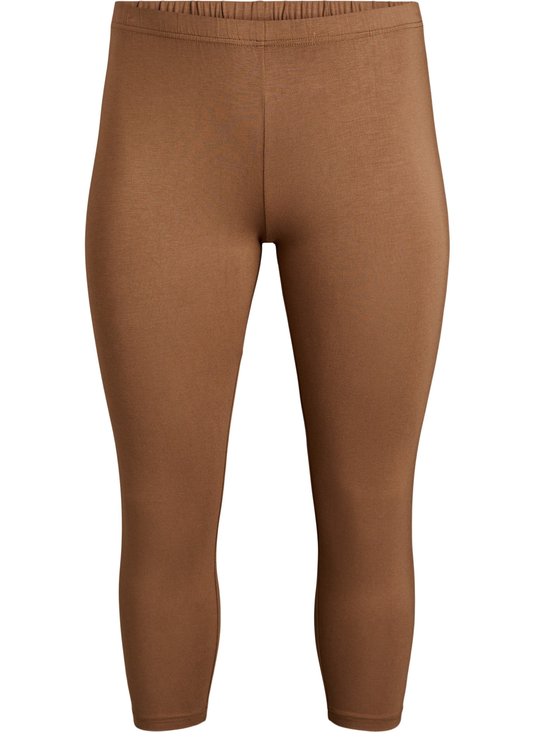 Zizzifashion Basic 3/4 leggings in viscose, Brown, Packshot image number 0