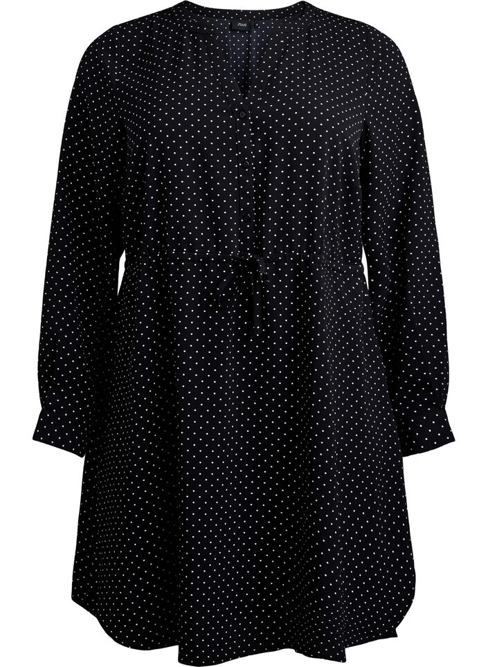 Knee-length dress with tie belt, Black, Packshot image number 0