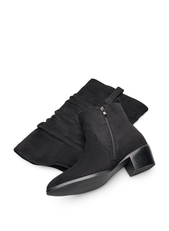 Long suede-look boot with a detachable shaft, Black, Packshot image number 2