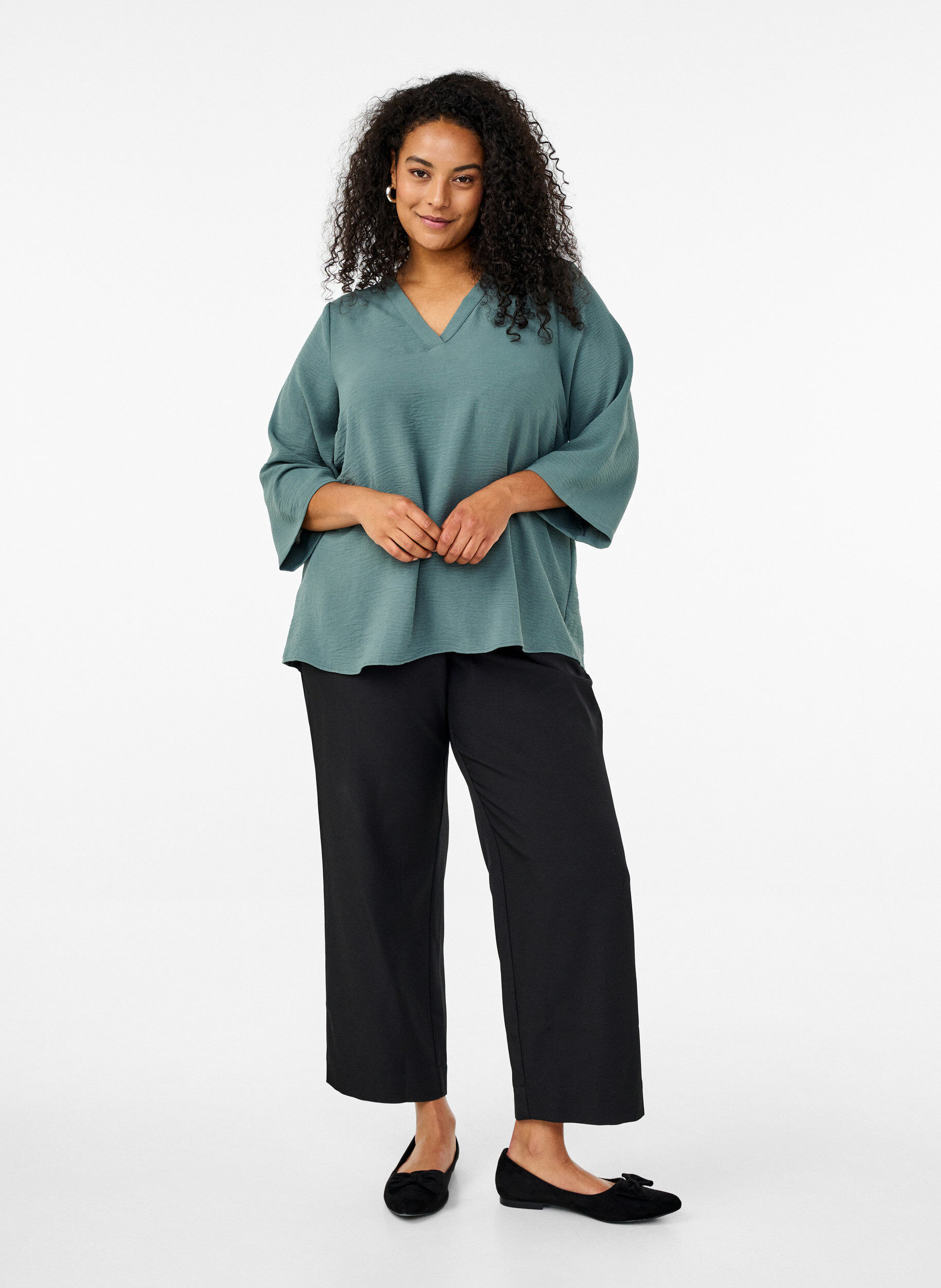 ZizzifashionBlouse with 3/4 sleeves, Green, Model image number 1