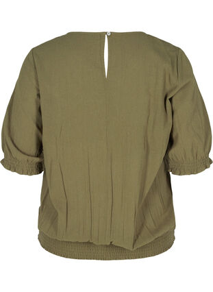 Short-sleeved cotton blouse with smock, Ivy Green, Packshot image number 1