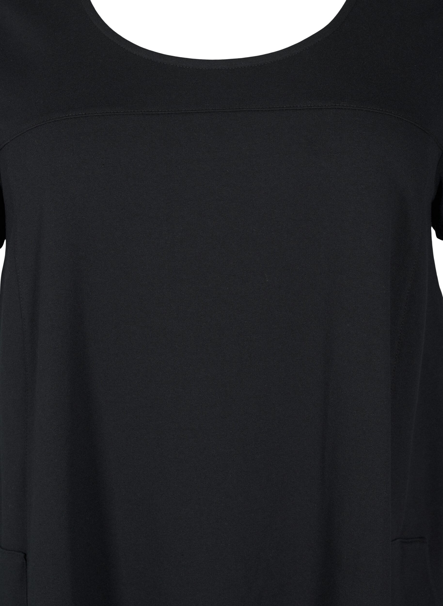 Zizzifashion Jersey dress with short sleeves and pockets, Black, Packshot image number 2