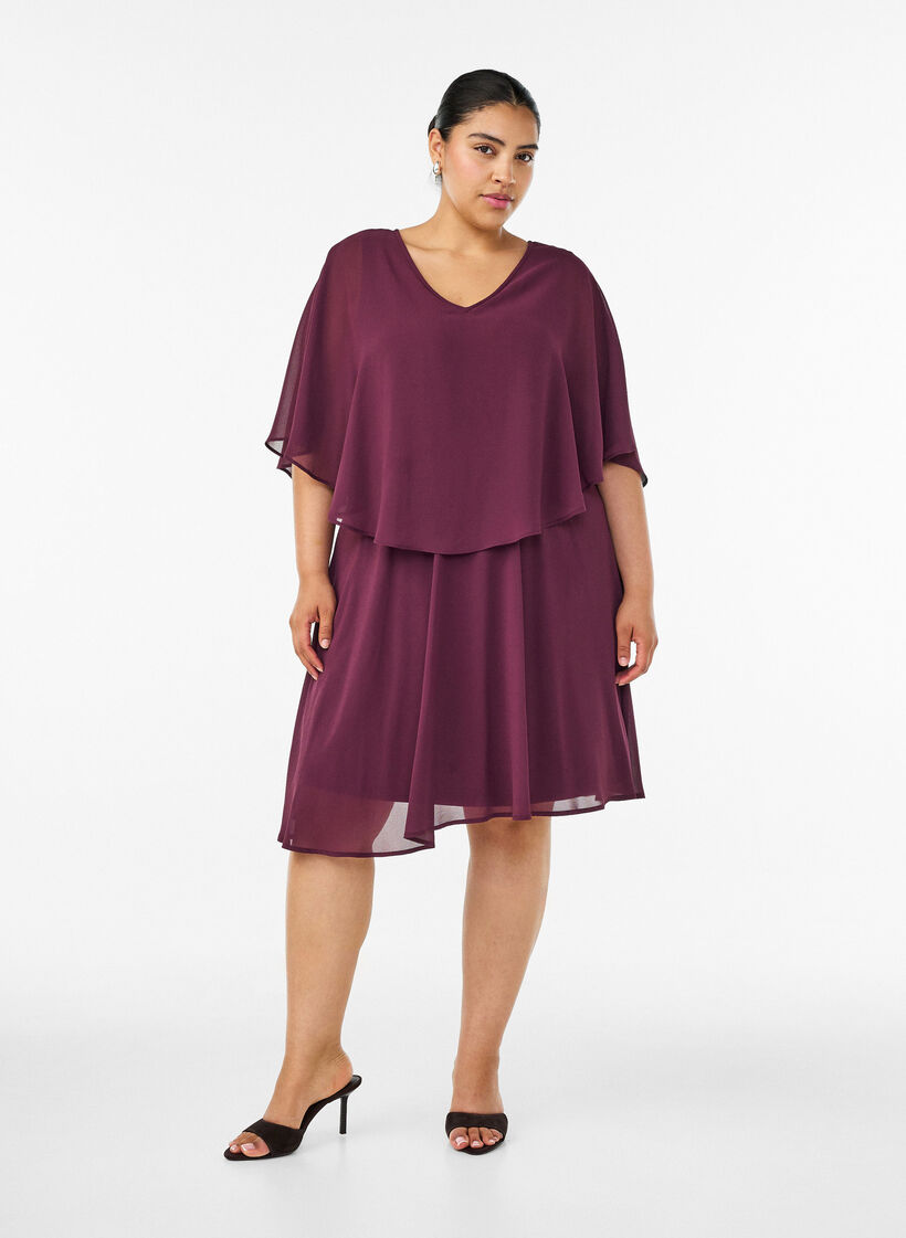 Short chiffon party dress with layered effect, Red, Model image number 1