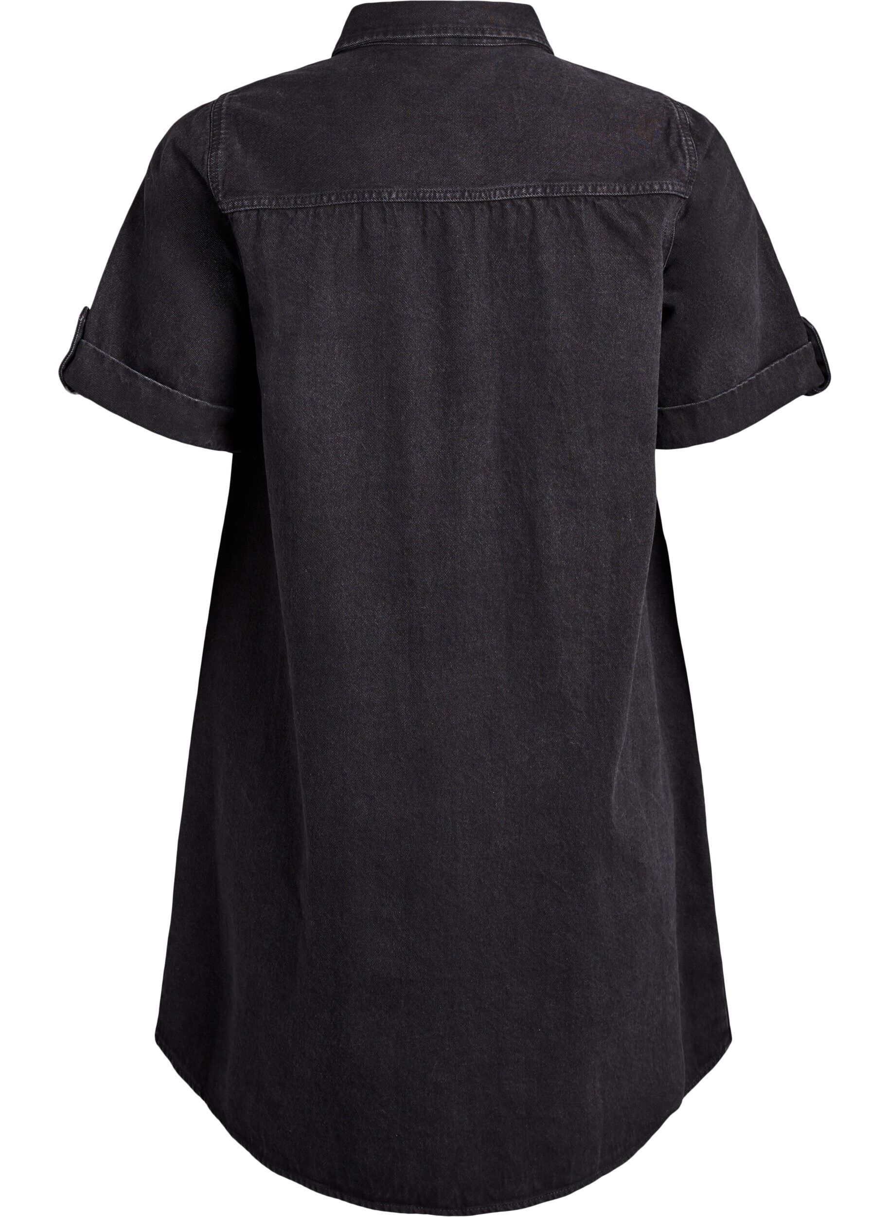 Zizzifashion Denim dress with short sleeves and buttons, Black, Packshot image number 1