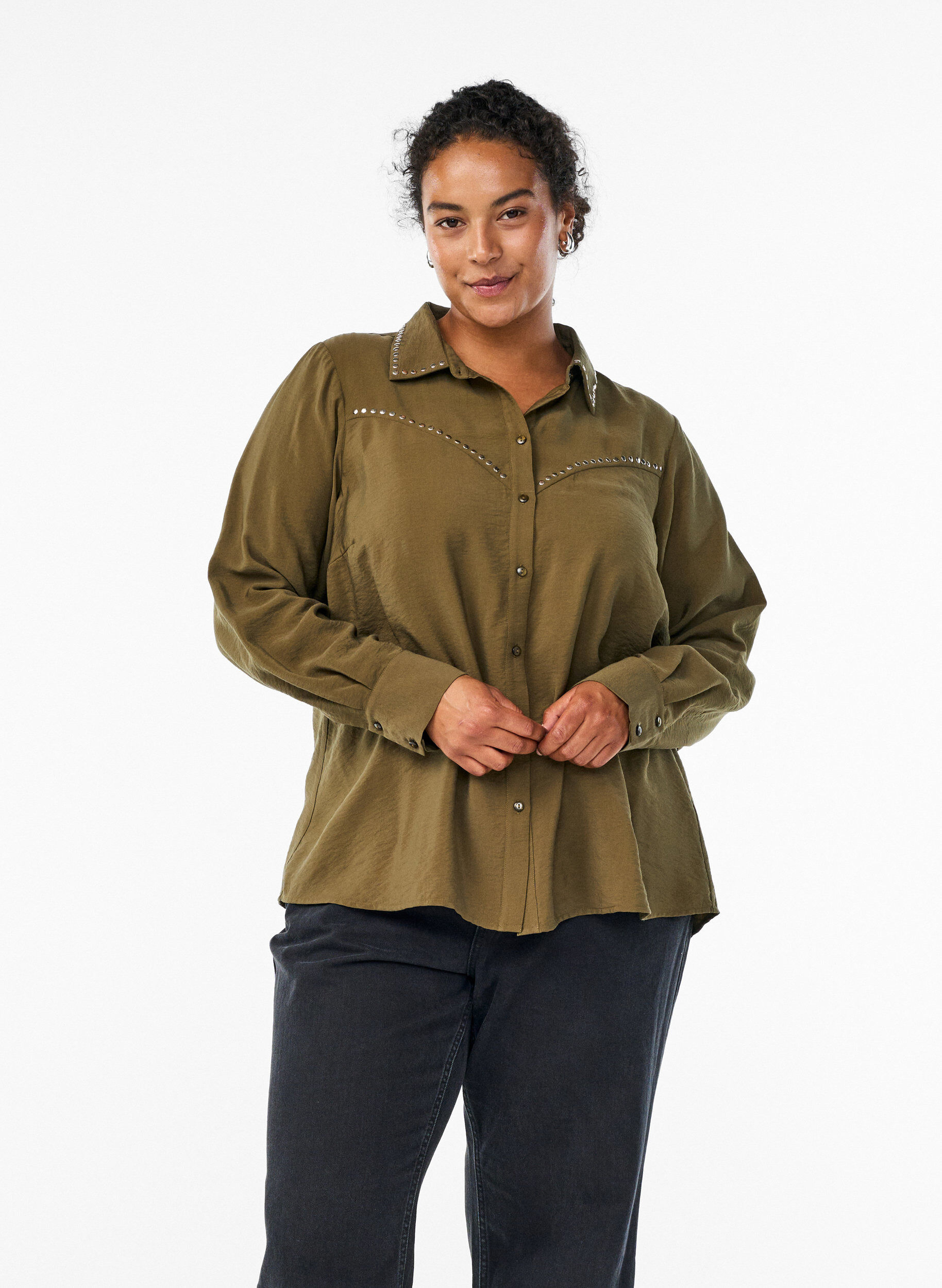 Shirt with studs, Green, Model