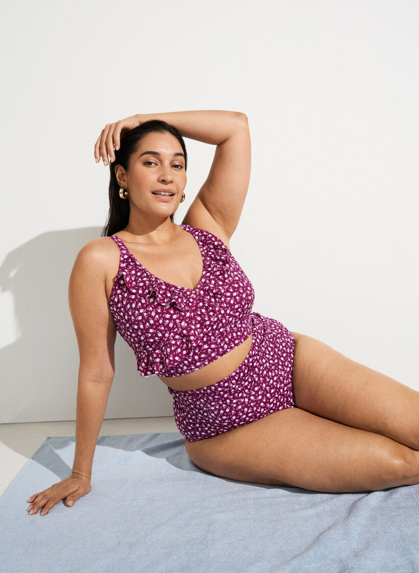 Bikini top with print and ruffle details, Red, Image image number 0