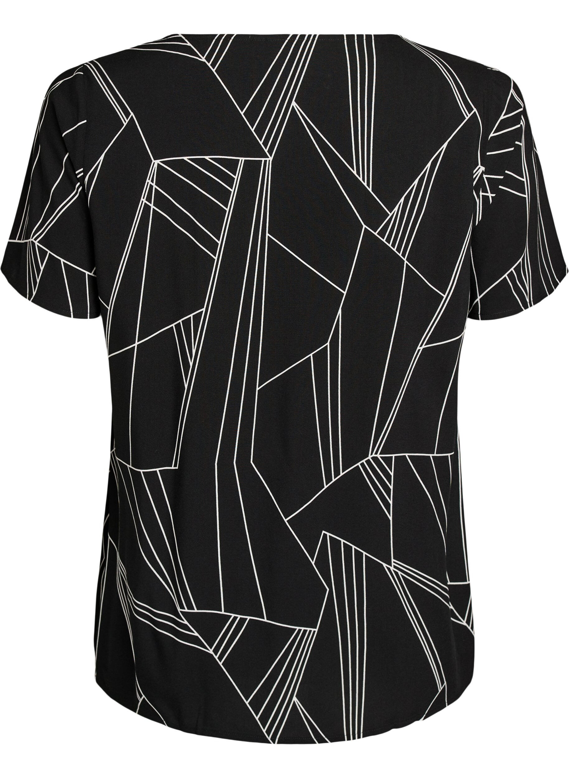Zizzifashion Short sleeve viscose blouse with print, Black, Packshot image number 1