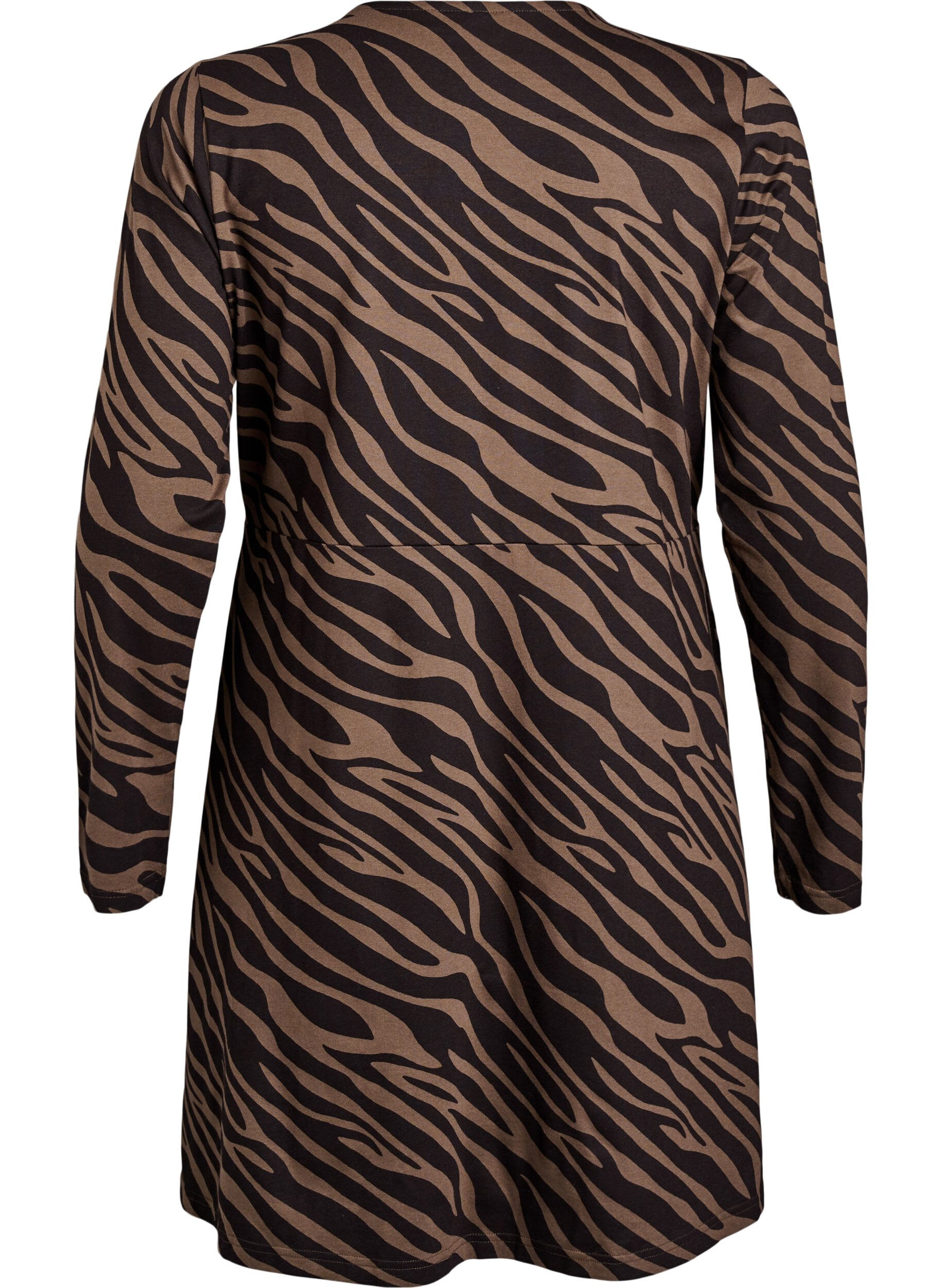 Zizzifashion Long-sleeved dress with round neck and zebra print, Walnut Zebra, Packshot image number 1