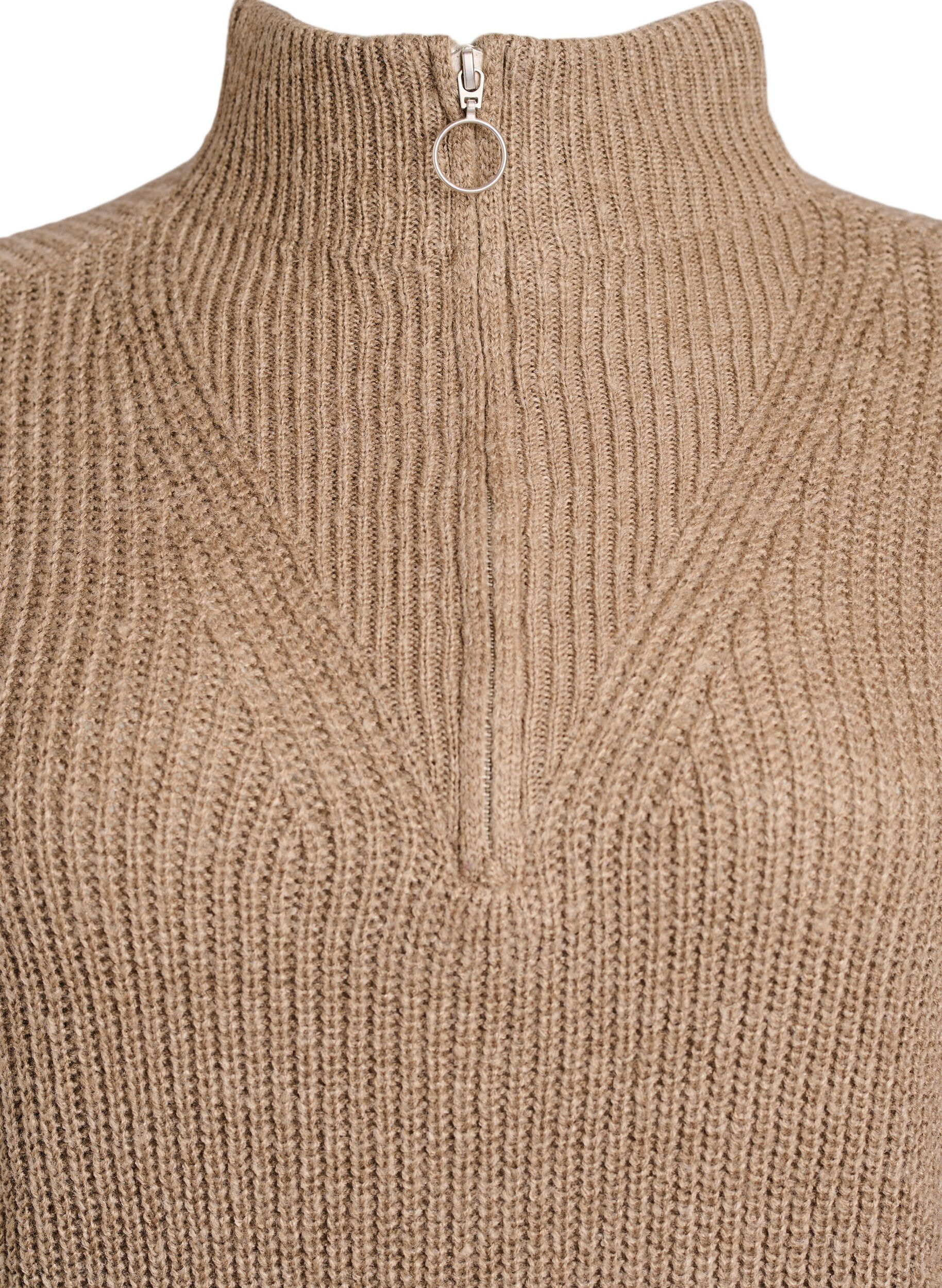 ZizzifashionKnitted sweater with high neck and zipper, Brown, Packshot image number 2