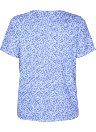 Floral cotton t-shirt with v-neck, Ultramarine AOP, Packshot image number 1