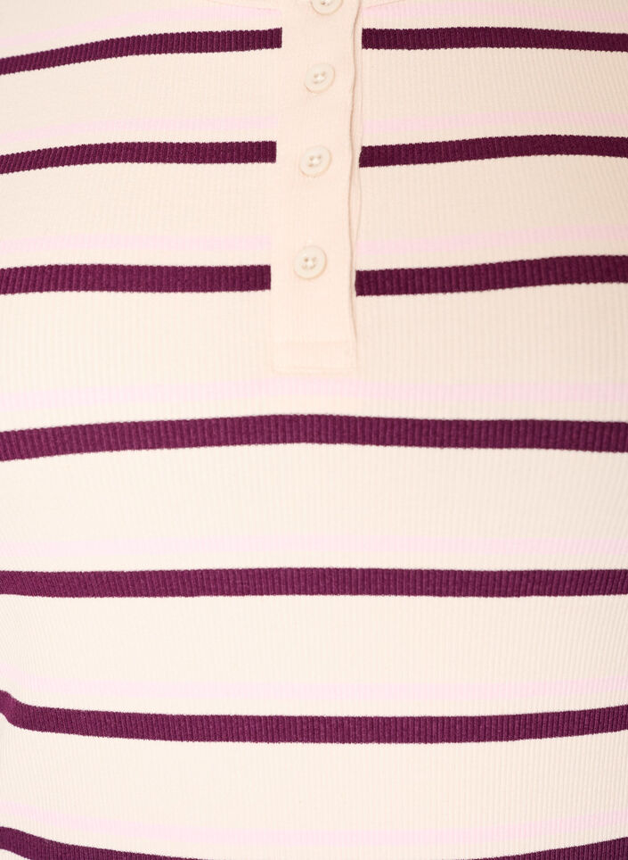 Rib T-shirt with stripes and button detail, Purple, Packshot image number 2