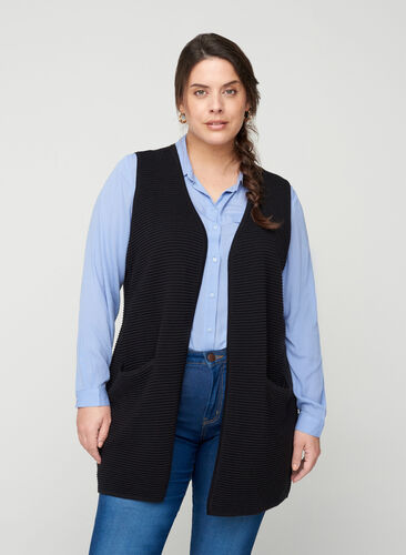 Knitted vest with pockets, Black, Model image number 0