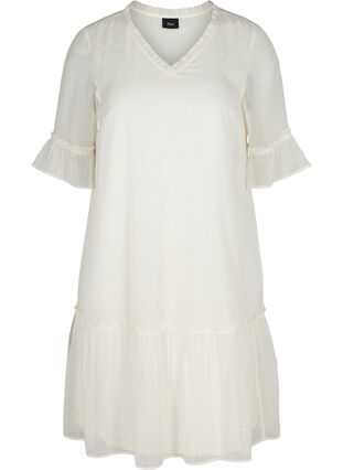 Dress with ruffles and a-line cut, Beige as sample, Packshot image number 0